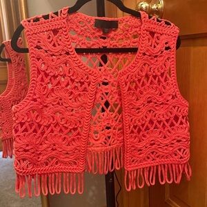 Zara Coral Crochet Fringe Vest